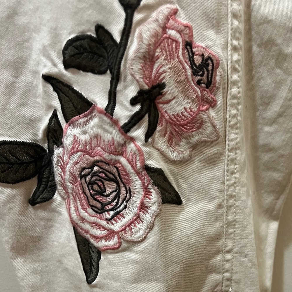 Lane Bryant Birch Embroidered Utility Ankle Pants cream pink roses - Picture 6 of 10